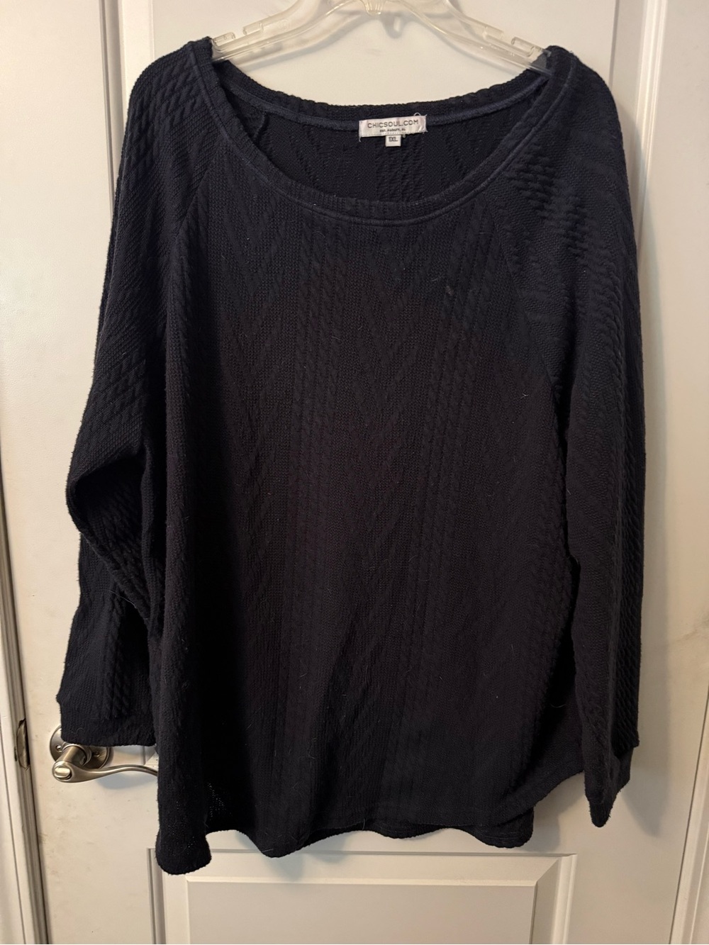 Chic Soul Black/Blue Scoop Neck Cable-Knit Sweater